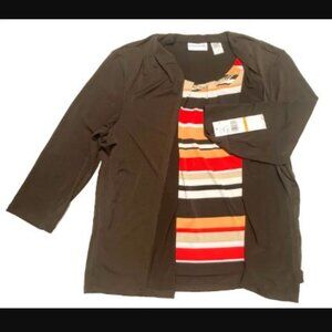 NWT $69 Alfred Dunner Women S 2-in-1 Cadigan Blouse Top 3/4 Sleeve Career Casual